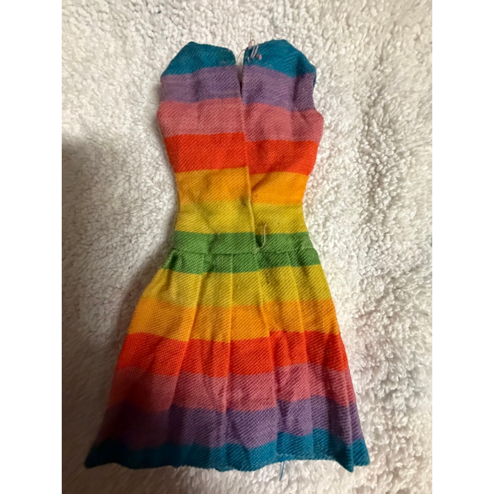 Vintage 1960s Barbie Rainbow Stripe Dress Mattel Black White Tag Doll Clothes Mo - Picture 2 of 4